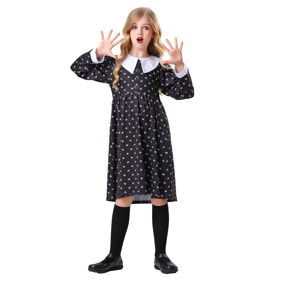 Wedding day girl addams cosplay school uniform gothic clothing dress for kids